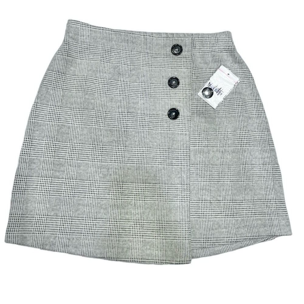 Vylette Mini Skirt Womens size XL Gray Plaid A Line Elastic Waist Pull On office